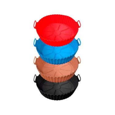 Imagem de Kit 4 Formas - Assadeiras em Silicone para Air Fryer, Microondas, Geladeira de 18cm x 4,8cm, Cores Sortidas, Resistente até 260°C.