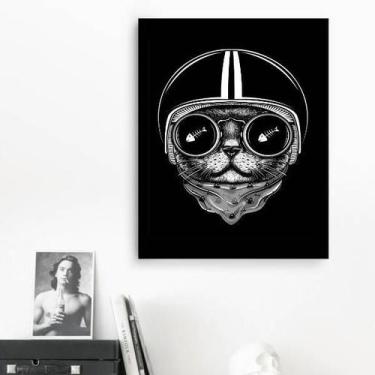 Imagem de Quadro Decorativo Gato Preto Capacete 33X24 C/Vidro - Preta - Quadros 