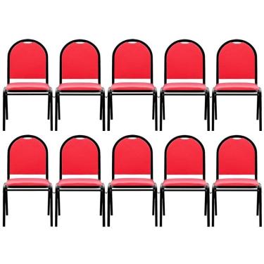 Imagem de Kit 10 Cadeiras Hoteleiras Auditório Empilhável Sintético M23 Vermelho - Mpozenato