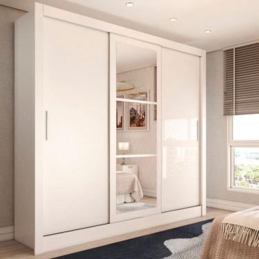 Imagem de Guarda-Roupa Casal Cali 3 Portas 3 Gavetas com Espelho Branco - Panorama Móveis