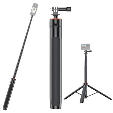 Imagem de YicDofu Tripé extensível de bastão de selfie de 1,4 m para câmera de ação, materiais de liga de alumínio, suporte de câmera 2 em 1 para fotos em grupo/vlogging/transmissão ao vivo para Insta360/GoPro