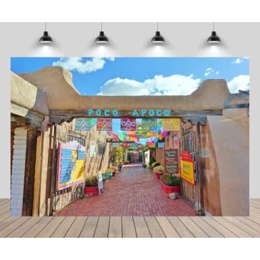Imagem de CHNYWORK 2,1 x 1,5 m pano de fundo histórico da cidade velha Novo México EUA Plaza Vieja quadrado estilo mexicano Albuquerque fundo de rua viagem casamento festa de aniversário decoração retrato