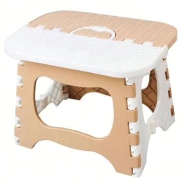 Imagem de Banco Dobravel Banquinho Plastico Abs Assento PortáTil Compacto MobíLia(2 UN,202391/BEGE)