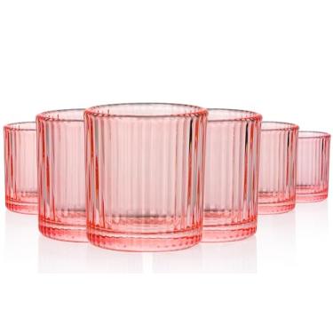 Imagem de JOVGANK Conjunto de mini copos de shot rosa de 170 – 42,5 g, pequenos copos vintage com nervuras, copos de festa estilo anos 80 para tequila, uísque, coquetéis – ótimo presente de Dia dos Pais para