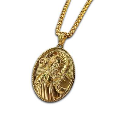 Imagem de Colar Masculino "Milagres de São Bento" Robusto em Aço Inoxidável - Fé, Proteção e Estilo - Colar de São Bento + Bolsa de Veludo