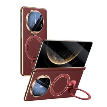 Imagem de HAO RIYLN Capa para Huawei Mate X6, capa traseira de couro magnético com anel giratório 360 suporte dobradiça proteção de lente à prova de choque, vermelho, Mate X6