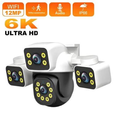 Imagem de Câmera IP Externa 6K 12MP Com 3 Lentes, 3 Telas, WiFi, 4K, Tela Dupla,