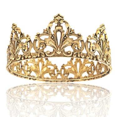 Imagem de YADIRF Tiara de casamento com coroa redonda de liga de rei e rainha real, coroas de princesa, acessórios de cabelo para festa de concurso (ouro escuro)