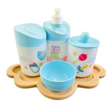 Imagem de Kit Higiene Baby Menina e Menino c/bandeja em MDF (Nuvem Crua/Azul)