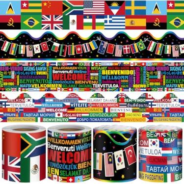 Imagem de Outus 4 Rolls World Flags Bulletin Board Borders 130,2 m Bandeiras Internacionais Guarnição de Borda de Boletim Bandeiras Nacionais Decorações de Sala de Aula para Escola Casa Quadro de Avisos Armário