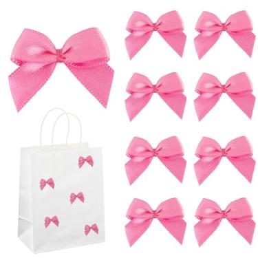Imagem de AIMUDI 150 peças pequenos laços rosa choque 3,5 cm laços de cetim para embrulho de presente, mini laço para sacos de petiscos, bolos, balões, caixas de presente, envelopes de casamento, chá de bebê,