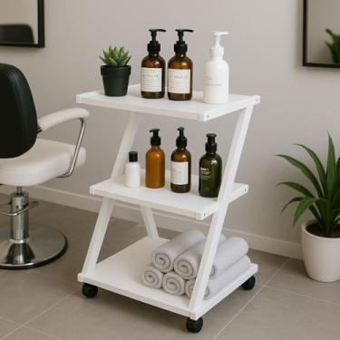 Imagem de Carrinho Auxiliar Rodinha Mesa Z Metal 3 Prateleiras Madeira MDF (Branco)