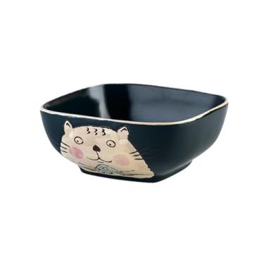 Imagem de Tigela de arroz misturada em estilo japonês para uso doméstico, quadrado, cor delicada, fresca e fofa - gato koi verde pequeno