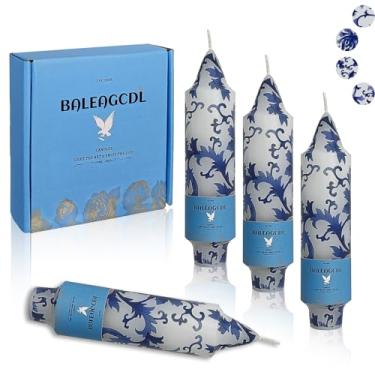 Imagem de Vela cônica de porcelana azul e branca castiçais sem cheiro feitos à mão 12,7 cm vela curta impressa varas de fumaça para decoração e presentes conjunto de 4