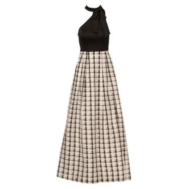 Imagem de Adrianna Papell Vestido feminino xadrez, Preto/Marfim, 46