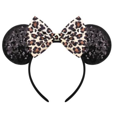Imagem de ODOCARE Handmade Mouse Ears Headband for Women and Ladies, Glitter Minnie Ears Costume Accessories(Black Leopard)