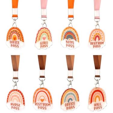 Imagem de CORNER LACE Conjunto de 8 pacotes de correias de acrílico Boho Hall Pass, passes escolares inquebráveis e conjunto de cordões macios, ensino fundamental/materiais para professores para salas de aula