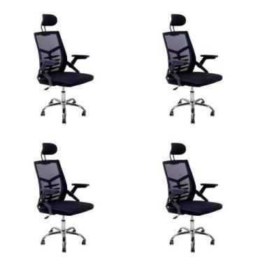 Imagem de Kit 4 Cadeiras Escritório Executiva Diretor Relax Ergonômica Com Apoio