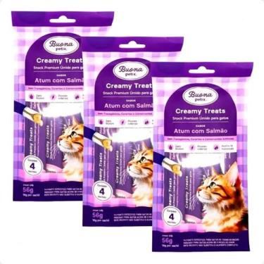 Imagem de Kit 3 Sachê Atum E Salmão - 56g Para Gatos Buona Petix Creamy