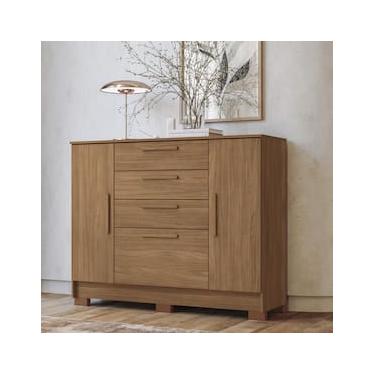 Imagem de Cômoda Santos Andirá Pinhais com 2 Portas, 4 Gavetas, 1 Prateleira e 1 Cabideiro - 130,2cm de largura