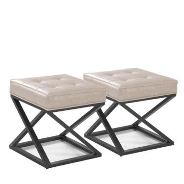 Imagem de Kit 02 Pufe Estilo Industrial Quadrado Pés Metal Mônaco - Due Decor, C