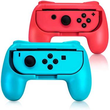 Imagem de EIMGO Cabo de controle para Nintendo Switch Joy-Con, controle remoto de joystick portátil resistente ao desgaste compatível com interruptor, pacote com 2 (vermelho + azul)