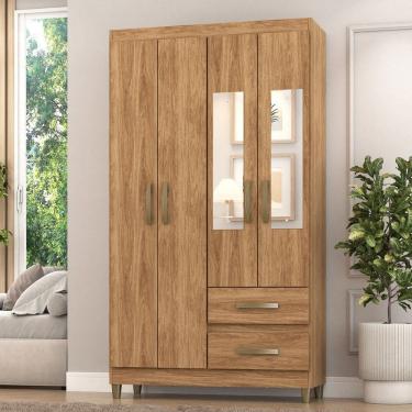 Imagem de Guarda-Roupa Solteiro Illinois 4 Portas 2 Gavetas com Espelho Marrom - Pnr Móveis