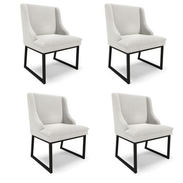 Imagem de Cadeira Sala De Jantar Industrial Preto Kit 4 Liz Bouclê Cinza D03 - D'rossi