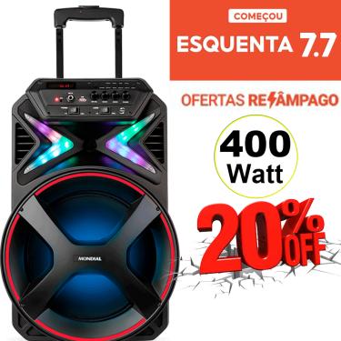 Imagem de Caixa Amplificada Mondial Connect Lights CM-400 com rodinha e troca pasta pendrive rádio FM