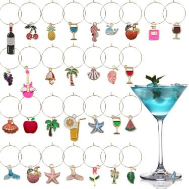 Imagem de ESUOHYM Amuletos de taça de vinho, identificadores de bebidas, pingentes de vinho para haste, marcadores, etiquetas de vidro, viagens, praia, artigos de festa temáticos, Medium, Ferro, Sem Pedra