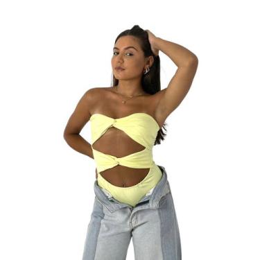 Imagem de Bory Body Feminino Nó Transpassado sem alça - W&L Closet, Amarelo mant