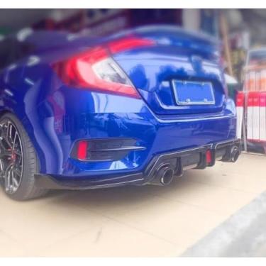 Imagem de 3 peças para para-choque traseiro do carro, spoiler, difusor de lábios, peça de modificação para Civic 10th 2016-2020 protetor de para-choque Tunning (preto fosco)