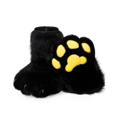 Imagem de BNLIDES Cosplay Animal Cat Wolf Dog Fox Fursuit Feet Paw Claw Shoes Furry Boots Costume Accessories for Adult (Black-Yellow)