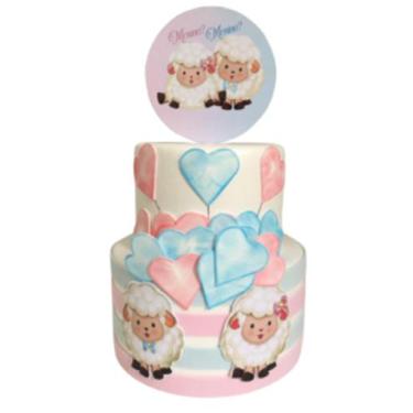 Imagem de Bolo fake chá revelação ovelhinhas - Catavento Festa dos Sonhos