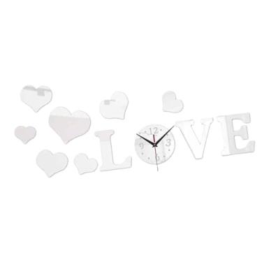 Imagem de IEUDNS Relógio de parede com adesivo de coração de amor, decalque de relógio de parede, arte criativa, decoração silenciosa para casa, quarto, escritório, Prata