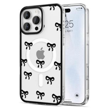Imagem de EYZUTAK Capa magnética para iPhone 16 Pro Max, compatível com MagSafe, capa protetora de policarbonato transparente com laço e laço estético, elegante, fina, antiamarelamento, durável, para mulheres e