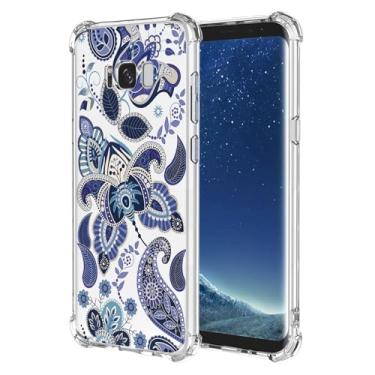 Imagem de JDYGWK Capa para Samsung S8 Galaxy S8 com estampa floral transparente, silicone TPU macio, fina, à prova de choque, capa protetora antiarranhões para Samsung Galaxy S8, azul encantador