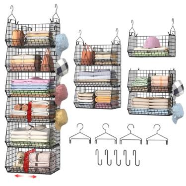 Imagem de Jautokerdar Gancho de armário dobrável de 6 camadas, organizador de armazenamento com divisórias, organizadores de armário e prateleira de armário de arame de armazenamento com 5 ganchos S
