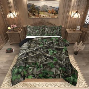 Imagem de Conjunto de cama rústico Farmhosue, verde camuflado, para decoração de quarto de crianças, meninos, adolescentes, homens, cabana de caça, edredom king, floresta ocidental, campo, com 2 fronhas