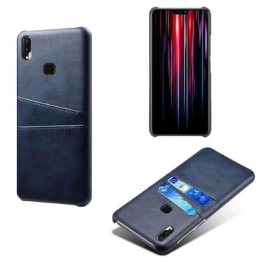 Imagem de Capas Compatível com VIVO Z1 Lite,Caso de couro PU-Tampa de telefone a prova de choque com 2 slots de cartão,Proteção anti-impressão digital e anti-gota-Blue
