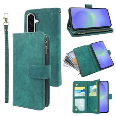 Imagem de Dibosom Capa carteira para Samsung Galaxy A16 5G/4G com cordão de pulso e suporte de cartão de crédito flip de couro vintage premium acessórios para celular A 16 16A SM-A166U mulheres homens verde