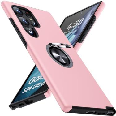 Imagem de JAME Capa para Samsung Galaxy S24 Ultra Pink | Slim Fit, à prova de choque, protetora, capa S24 Ultra, com suporte de anel, proteção de nível militar, capa de celular, 6,8 polegadas