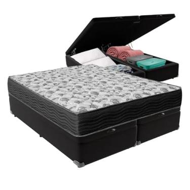 Imagem de Cama Box Báu Queen Bipartido Suede Preto + Colchão Iso 100 - Estrutura Reforçada - Imperium do Sono