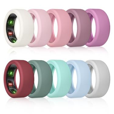 Imagem de NewJourney Compatível com capa UltraHuman Ring, capa Oura Ring Gen 4/3 | Pacote com 10 protetores elásticos de silicone para exercícios (M, luz das estrelas/vermelho/uva/vermelho/uva/vermelho/uva