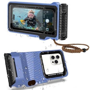 Imagem de Capa de telefone impermeável para mergulho com snorkel e mergulho (10 m), capa rígida à prova d'água IP68 para natação, capa universal para tela sensível ao toque subaquática compatível com iPhone