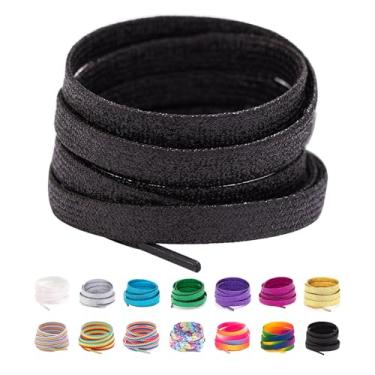 Imagem de Booyckiy Cadarços de tênis modernos coloridos planos de 78,7 a 180 cm, cadarços gradientes de arco-íris, Glitter preto, 55inch (140cm)