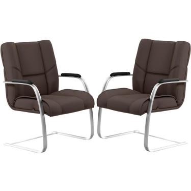 Imagem de Kit 02 Cadeiras De Escritório Tecido Sintético Marrom