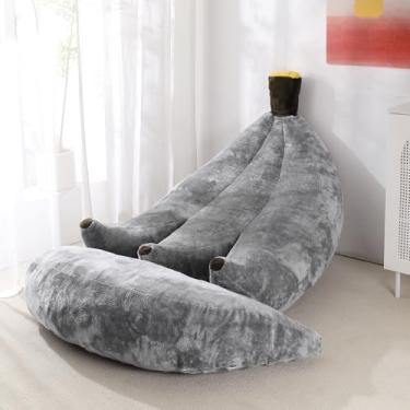 Imagem de IEVENW Cadeira de pufe banana com otomano, sofá-cama de chão com apoio para os pés, espreguiçadeira conversível confortável para adultos, sofá de pelúcia para quarto, sala de estar ou dormitório