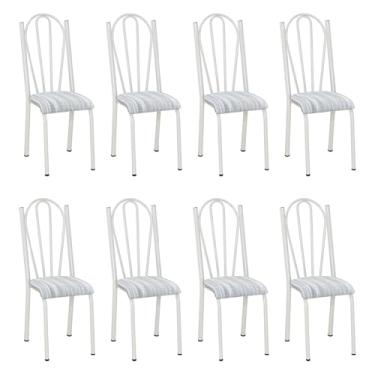 Imagem de Kit 8 Cadeiras de Cozinha Alasca Estampado Linho Pés de Ferro Branco - Pallazio