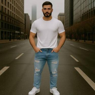 Imagem de Calça Jeans SKINNY RASGADA Masculina Slim Elastano Sport 484 - Iron, A